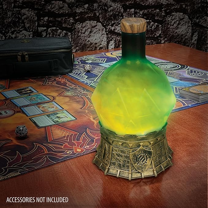 Enhance Gaming Sorcerer's Potion Light with Swirling Mystical Brew - Potion Bottle Mood Light Prop for Tabletop Game Immersion, Playroom, Desk Decor - Soft Glowing Whirling Potion (Green Elixir)
