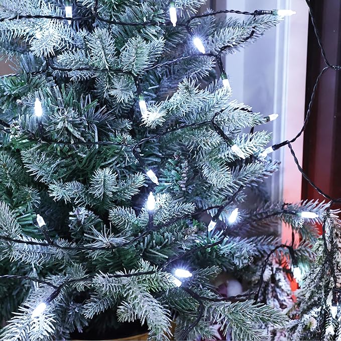 Lomotech Battery Operated Christmas Lights - 2 Pack Total 16ft 50LEDs Battery Mini String Lights with Timer for Home, Garden, Party, Holiday, Tree Decoration (Green Wire, White)