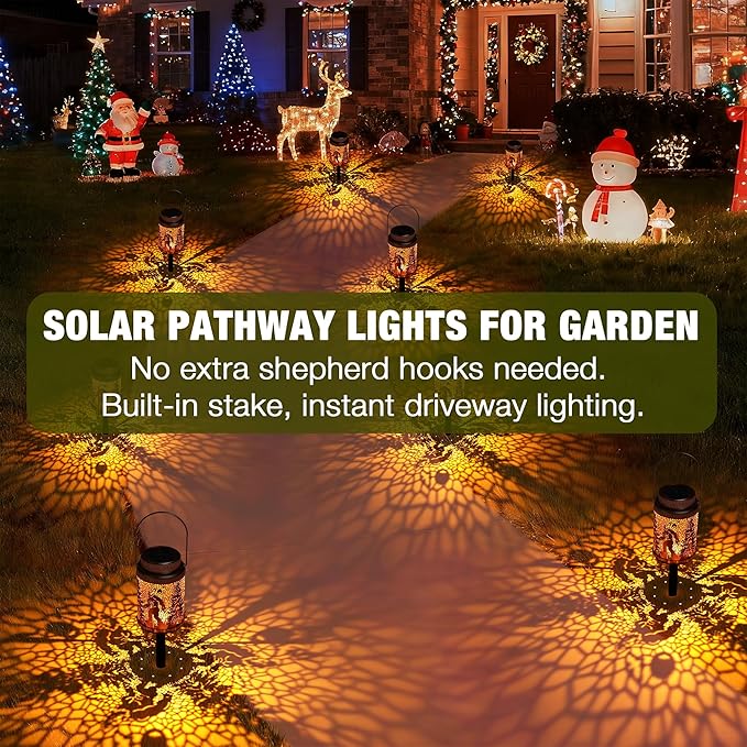Cooo 4 Pack Solar Lanterns Outdoor Waterproof Bigfoot Sasquatch Christmas Trees Solar Pathway Lights Landscape Path Christmas Gifts for Women Mom Grandma Outdoor Table Lamp Garden Yard Decor-Rose Gold