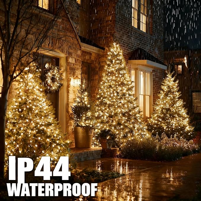 TW SHINE Christmas Lights, 600 LED 196FT Christmas String Lights Plug-in with 8 Modes Timer and Remote, Waterproof Outdoor Decorations for Bedroom Wedding Party Yard Tree Decor, Warm White