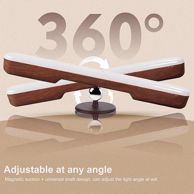 Vanity Light for Mirror with 4000mAh Rechargeable Battery, Touch Control Dimmable Makeup Light with 3 Color Modes, Magnetic 360° Adjustable LED Bathroom Mirror Light, Dark Wood