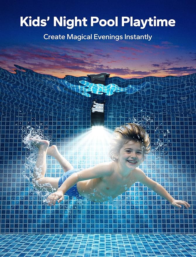 Solar Pool Lights for Inground & Above Ground Pool, 10-Color 4-Mode LED Pool Lights, Underwater Swimming Pool Lights with Timer, Submersible Pool Lights with Remote, Waterproof Design (Black, 1 Pack)
