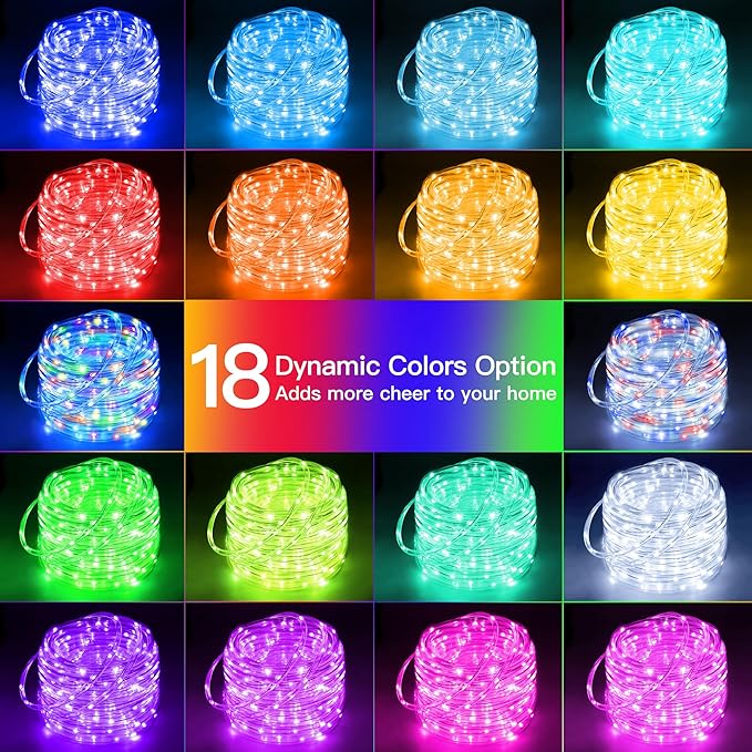 Ollny USB Rope Lights Indoor Color Changing, 33FT 100 LED String Lights with Remote, 18 Colors Christmas Light for Indoor Bedroom Party Wedding Holiday Decorations
