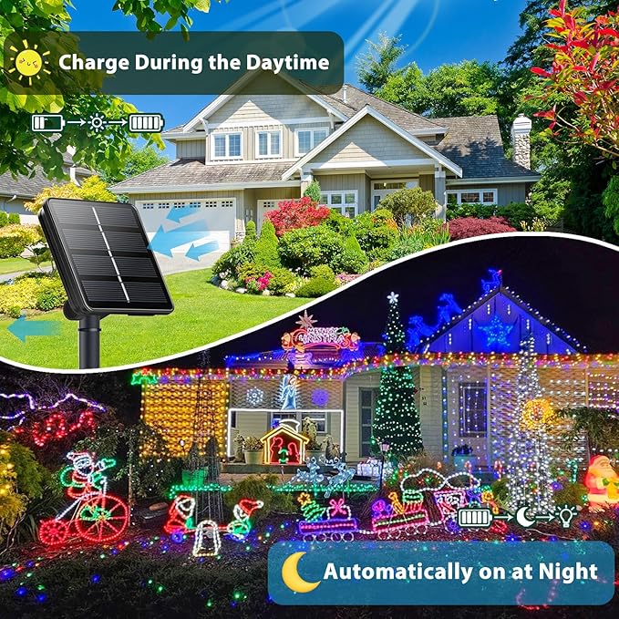 Cool White and Multicolor Color Changing Solar String Lights for Outside, 2 Pack 400LED Solar Christmas Lights Outdoor, Waterproof Copper Wire with 8 Modes Twinkle Fairy Light for Tree Christmas Decor