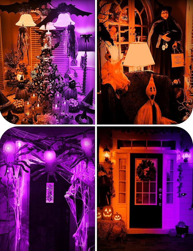 Orange Light Bulbs Purple Light Bulbs [4 Pack] - A19 LED Orange Bulb Purple Bulb 9W (60W Equivalent) - E26 Base Outdoor for Halloween Party Porch Holiday Decor