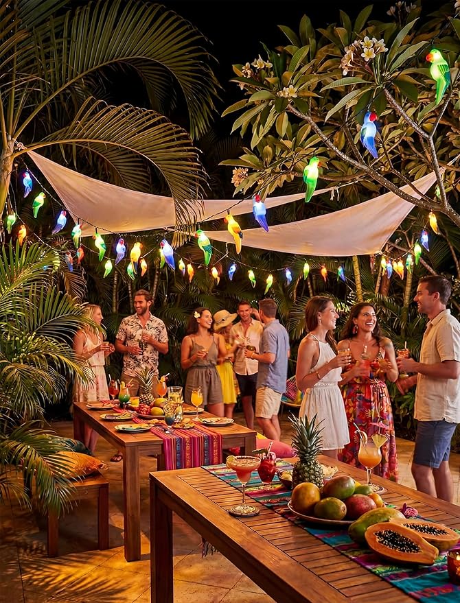 Multicolor Parrot String Lights, 8.5Ft Parrot Camping Outdoor Party Lights with 10 LED Multicolor Parrot Lights, Summer Patio Decorations String Lights for Bedroom Home Decks Party Lighting