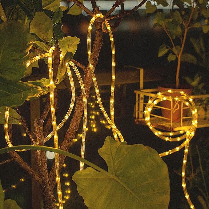 Waterproof LED Rope Lights, Connectable & Flexible with 8 Modes, Outdoor Lighting for Deck, Garden, Pool, Patio & Christmas Decor (Warm White, 100ft)