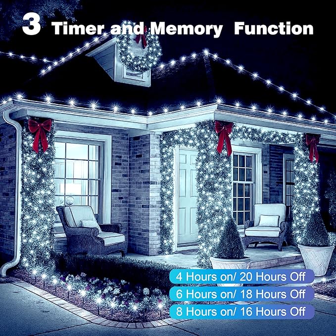 Christmas Lights 800 LED 264 FT, IP67 Waterproof Christmastree Lights with 8 Modes, Remote Control 3 Timers & Memory Function Xmas Decorations for House and Holiday (Cool White)