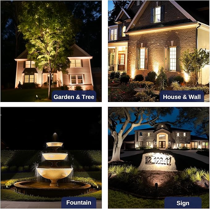 Gardenreet 12V Spot Lights Solid Brass - Black Outdoor Low Voltage Landscape Spotlight, Wired LED Uplights Waterproof, Stretchable Shroud Electric for Patio Wall Without MR16 Bulb (6 Pack)