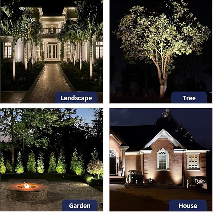 Gardenreet Spot Lights Solid Brass, Black 12V Low Voltage Landscape Spotlight, Wired Uplights Outdoor Waterproof, LED Electric for Patio Wall, with 4000K Bright White MR16 Bulb (6 Pack)