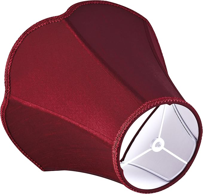 GO&SO Burgundy Scalloped Lamp Shade Bell Lamp Shades Petal Edge Braid,6"Top x 13"Bottom x 10.6"High (Spider) Table Lamp Shade Modern Floor Lamp Shade Replacement,Faux Silk Lampshades -Easy Assembly