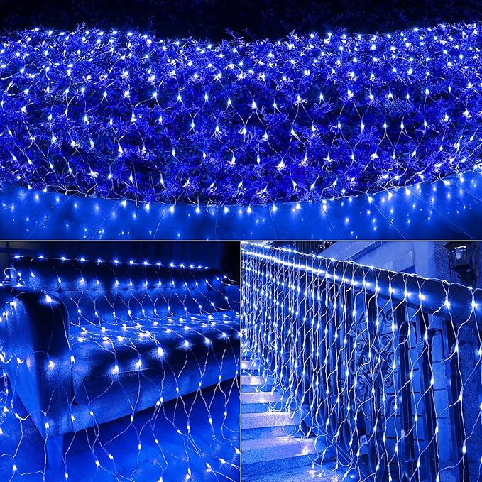 11.5ft x 5ft Christmas Net Lights Outdoor, 360 LED Net Lights with 8 Modes, Connectable, Timer, Waterproof Low Voltage Bush Mesh Fairy String Light for Yard Bush Christmas Indoor Decorations (Blue)