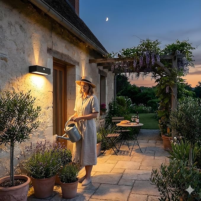 Solar Wall Lights Outdoor, 3 Mode Motion Sensor Dusk to Dawn Solar Outdoor Sconce Waterproof, Remote, Aluminum & Glass, for Outside House Porch, 4400 mAh