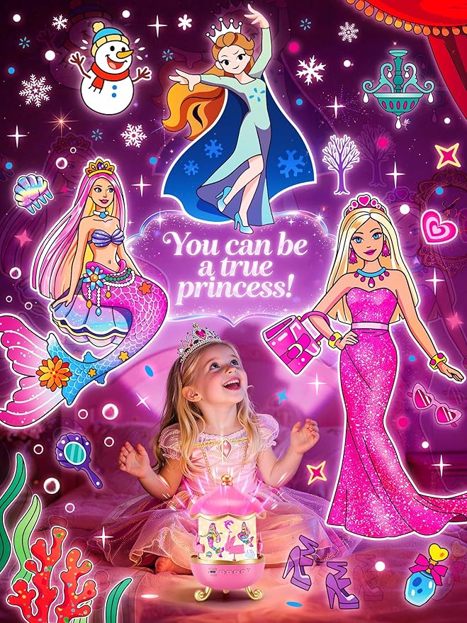 One Fire Princess Toys, 18 Films Girls Night Light Projector, 15 Soothing Sounds Baby Sound Machine, 360° Rotating Girls Bedroom Decor, Birthday Gifts for Girl, Princess Toys for Girl 4-6