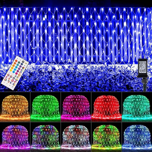 LitHome 204 LED Christmas Net Lights Outdoor, 9.8ft x 6.6ft Color Changing Christmas Net Lights with Remote, 35 Colors 9 Modes Connectable RGB Mesh Light Blue Plug in for Bushes, Xmas, Garden Decor