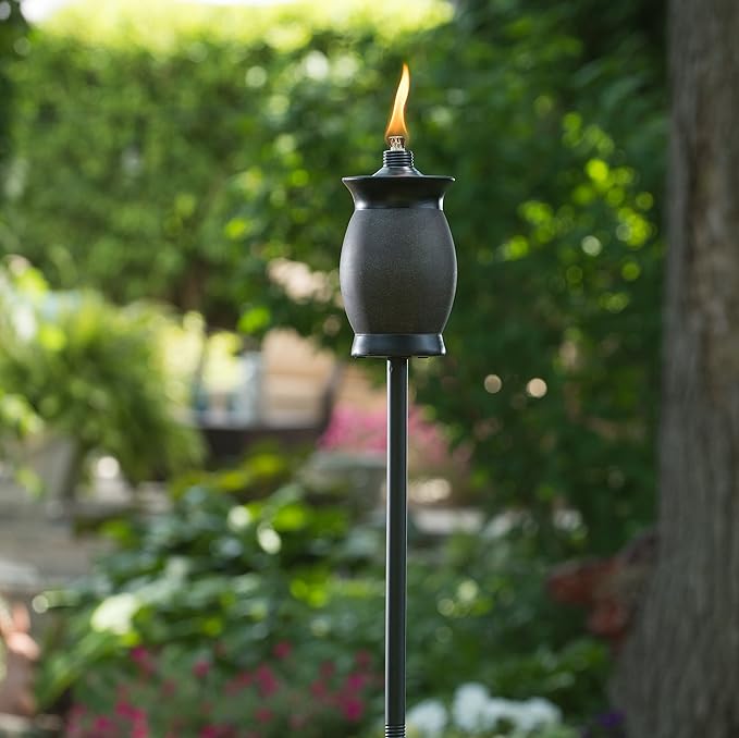 TIKI Resin Jar Torch, 4-in-1 Design, 64" – Weather-Resistant Outdoor Torch for Patio, Garden & Lawn | Stone Color | Includes Long-Lasting Wick & Snuffer | Decorative Backyard & Landscaping Torch