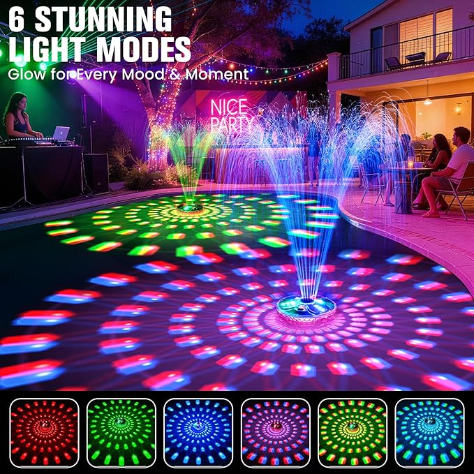 Rechargeable Pool Fountain with Remote,8000mAh Floating LED Pool Fountain with Light,Above Ground Pool Water Fountain Pump,Outdoor Swimming Pool Sprinkler Fountains for Inground Pools Fountain-White