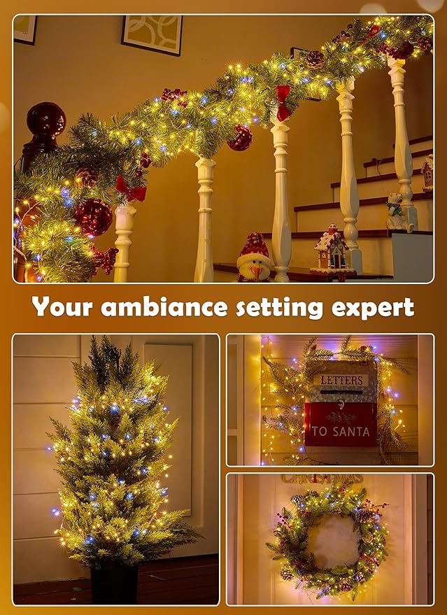 Fairy Lights Plug in, 200LED Twinkle Lights - Firecracker String Lights, Christmas Tree Lights Waterproof for Bedroom, Garden, Patio, DIY Wreath, Indoor Outdoor Decor