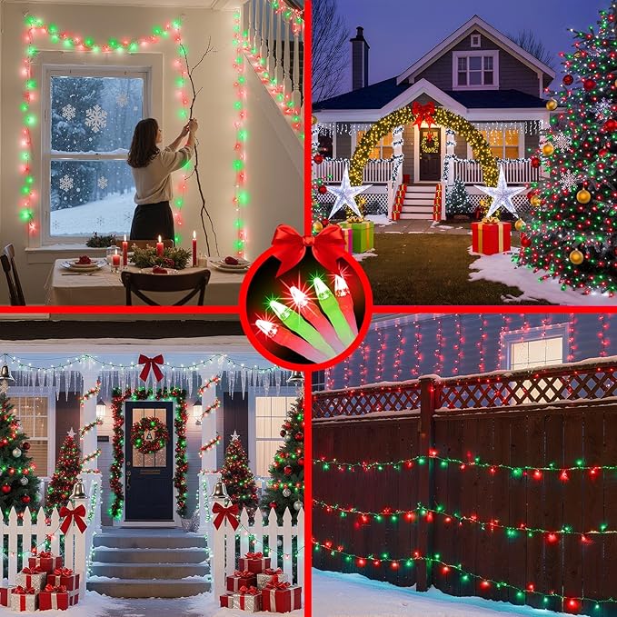 340 LED 90FT Christmas String Lights Outdoor, 12 Pro Modes and Timer Memory & Brightness, Plug in Outdoor Waterproof Clear Wire Twinkle Light for for Xmas Yard Tree Wedding Party Decor (Red & Green)