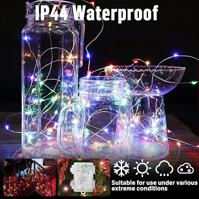 LAMPHOME 100 LED 33FT Multicolor Fairy Lights Battery Operated with Remote, Mini Starry String Lights Multi Functions & Timer,Twinkle for Christmas Home Bedroom Wedding DIY Centerpiece Decor