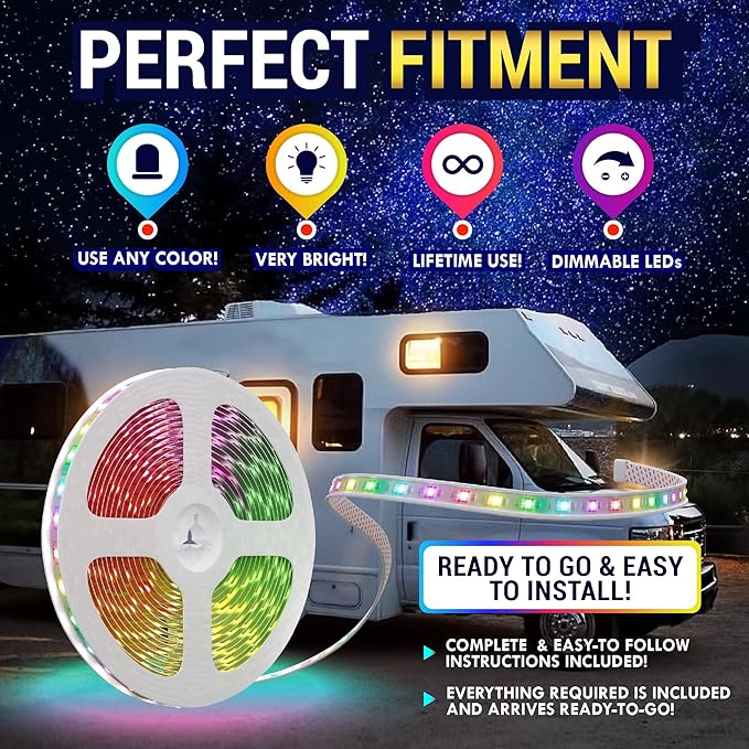LATCH.IT 12V RV Awning Lights | 20-Foot V2.1 RV Awning LED Light Strip DIY-Kit | RGB RV LED Lights Exterior IP68 Water-Resistant | The Original & Most-Complete Camper Awning Lights in The Market