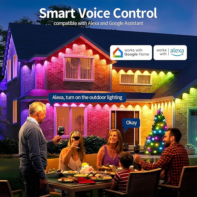 Permanent Outdoor Lights 150ft, RGBWC+IC Smart LED Strip with 50+ Scene Modes, IP68 Waterproof, App & Remote Control for Christmas, Holiday, Roof, and Pool Party Decor (100FT)