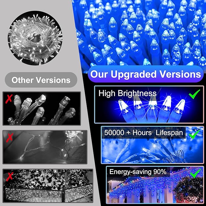 792 LED Christmas Lights with 176 Drops,82ft 8 Modes Fairy Hanging String Lights with Timer Waterproof, Plug-in Christmas String Lights for Holiday Wedding Party Christmas Decorations(Blue)