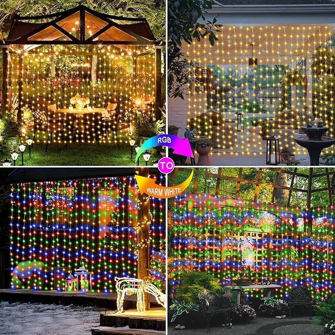 ZAIYW Curtain Lights 600 LED 20Ftx10Ft, Dual Color Changing Curtain Fairy Light Connectable with Timer Remote Waterproof for Bedroom Wedding Party Garden Outdoor Decor (Warm White & Multicolor)
