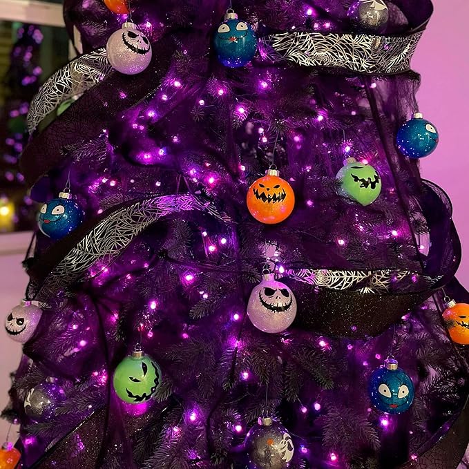 Battery Operated Halloween Lights, 2 Pack Total 100 LED 32FT Purple Halloween Lights Outdoor, Waterproof Mini String Tree Lights with 8 Modes, Halloween Decorations for Indoor Patio Garden Party Decor