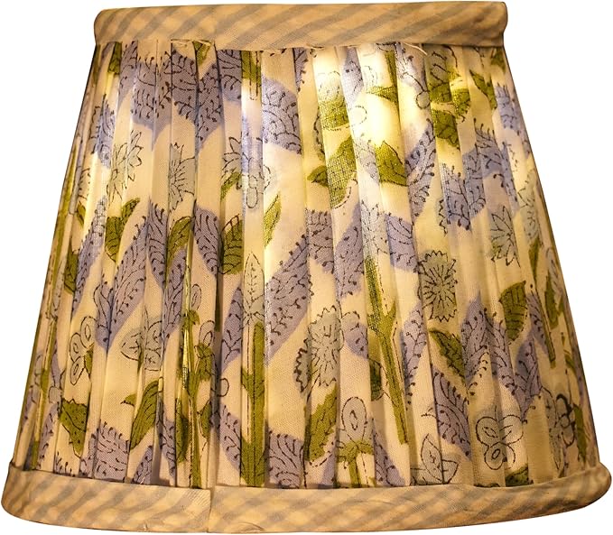 Ridhi Block Print Light Steel Blue Lamp Shade 4" Top x 5" Bottom x 6" Slant Handmade Pleated Cotton Lampshade, Fits E26/E27 Base Table Lamps Boho Vintage Decorative For Bedroom, Living Room
