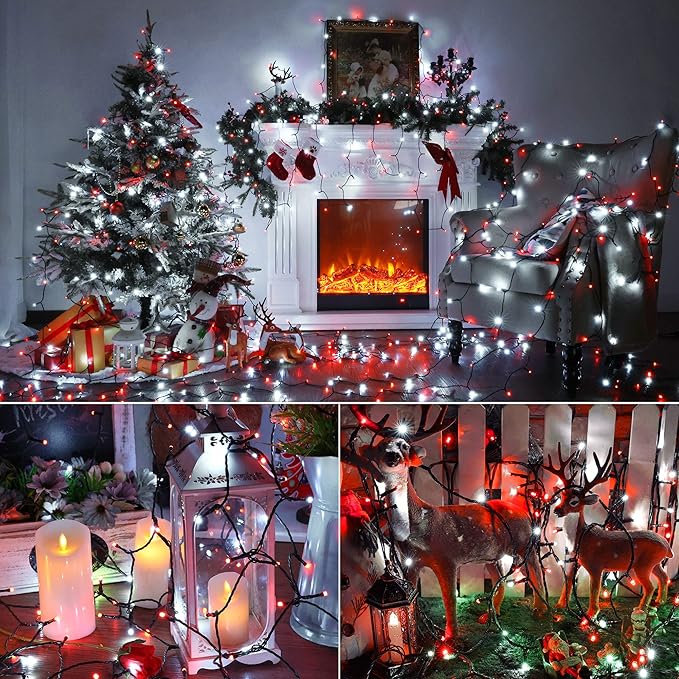 Brizled Red & White String Lights, 78.74ft 240 LED Christmas Lights Connectable, Outdoor Mini Christmas Light String 8 Modes Twinkle Xmas Light with Timer for Indoor Xmas Tree Valentine's Day Party