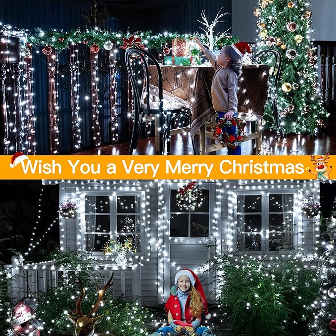 Ollny Christmas Lights 1000 LED 330 FT, IP67 Waterproof Plug in Christmas Tree Lights with Remote, 8 Modes, 3 Timers, Dimmable, House Xmas Indoor Decorations Outdoor String Lights (Cool White)
