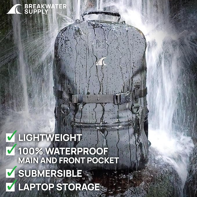 Breakwater Supply™ Waterproof IP68 Submersible Backpack with Airtight Zippers | Laptop Travel Outdoors | Fogland 25L 20L 15L | 100% Waterproof, Submersible, Airtight Zippers, Travel Outdoors