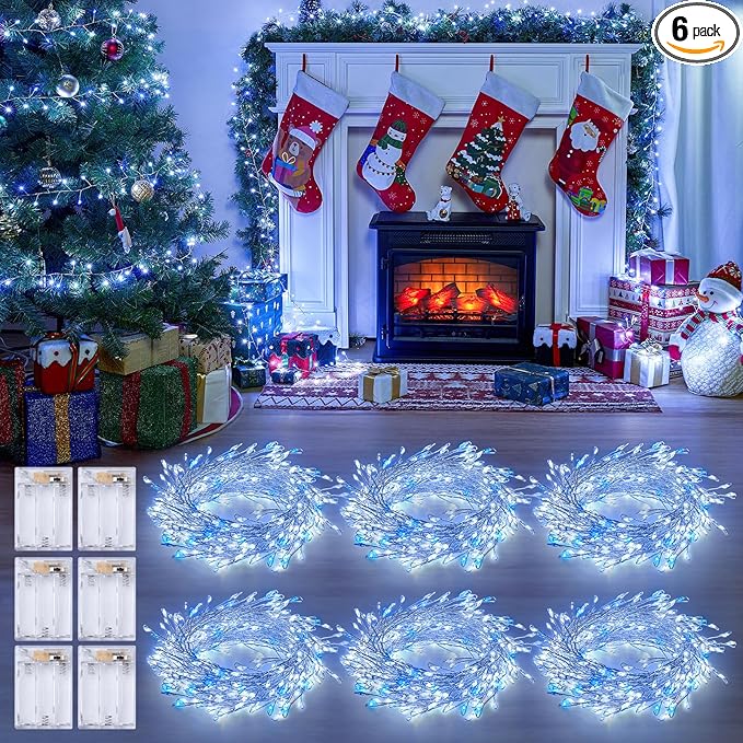Indoor String Lights 6 Pack 10 Ft 120 LEDs Fairy Lights Battery Operated with Timer for Christmas Decorations DIY Crafts Wedding Table Centerpieces Party Bedroom