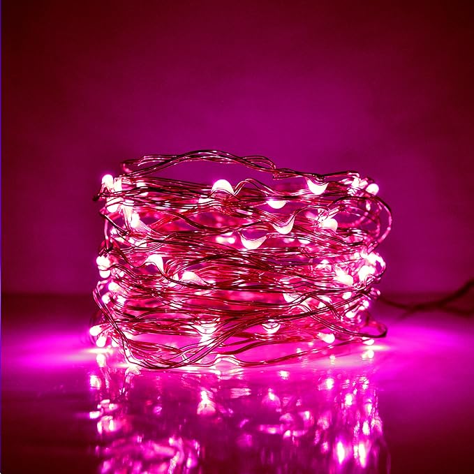 Hometown Evolution, Inc. Pink LED Fairy Lights - Plug in - 33 Foot 100 Pink LED Micro Lights on Copper Wire - Waterproof for Indoor and Outdoor Use