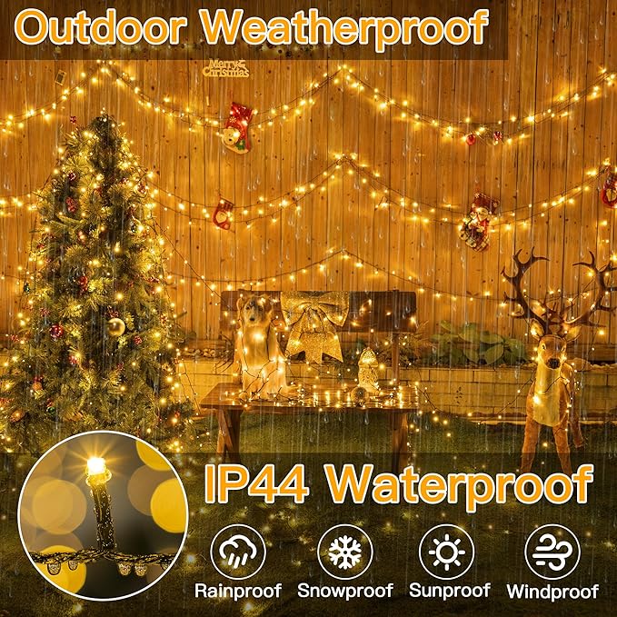 Ollny Christmas Lights, 1000LED 328FT Long Christmas Tree Lights with 8 Modes Remote Timer IP44 Waterproof, Outdoor Christmas Lights for Tree House Yard Outside Xmas Decorations Warm White
