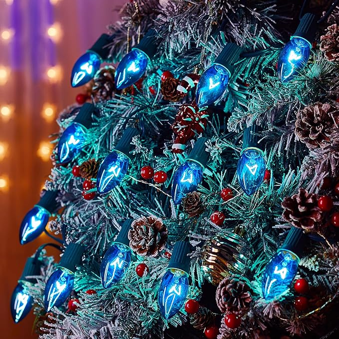 Brightown C9 Incandescent Bulb, C9 Christmas Replacement Light Bulb for Christmas String Light, E17 Intermediate Base, 7 Watt (Blue, 25 Count (Pack of 1))
