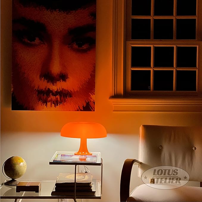 Lotus Atelier Orange Mushroom Lamp for Room Aesthetic Modern Lighting for Bedroom | Cool Retro Living Room Decor (Orange)