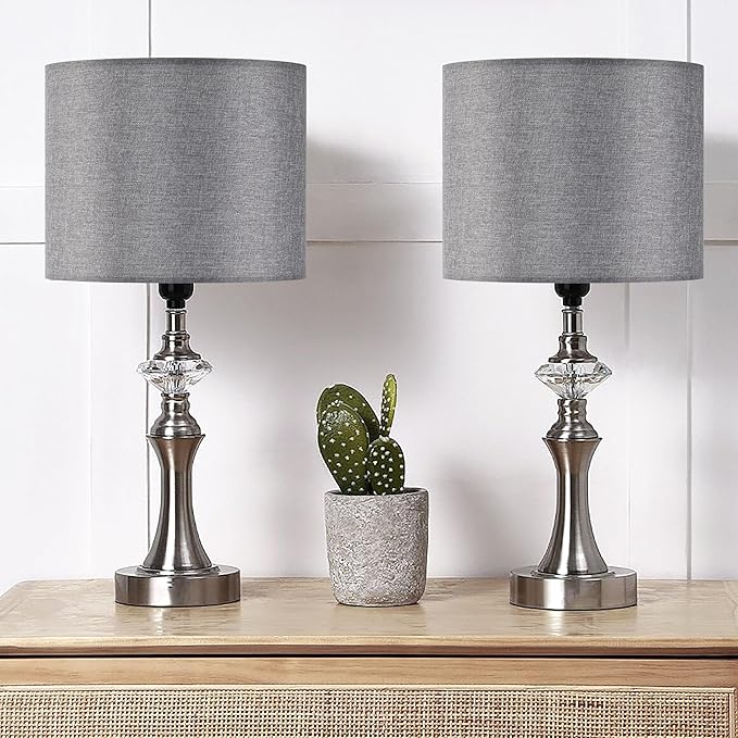 Set of 2 Gray Lamp Shade, Natural Linen Lampshades 13" Top x 13" Bottom x 10" High, Easy Assembly Fabric Lampshades for Table Lamps Floor Lamps