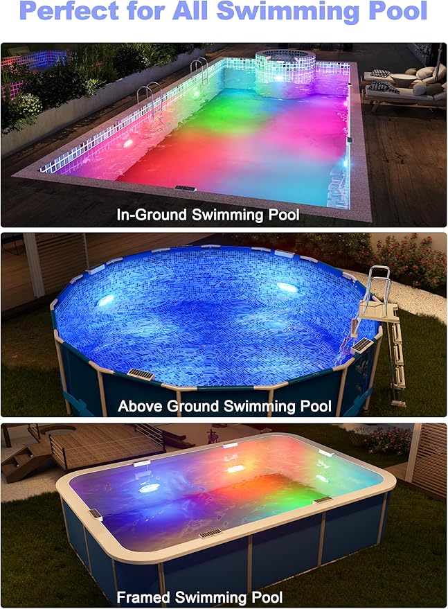 APONUO 6 Pack Solar Pool Lights, Pool Solar Lights for Above Ground Pools with Remote, IP68 Waterproof, RGB Color Changing Solar Powered Pools Light for Pond, Fountain,Yard (Gray)