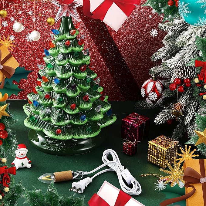Baquler 2 Pack Small Christmas Tree Wiring Kit, with 1.5 Watt LED Bulb, Ceramic Christmas Tree Replacement Lights, E12 Candelabra Base, Lamp Wiring Kit Nice for Lighting Desk Lamp and DIY Projects