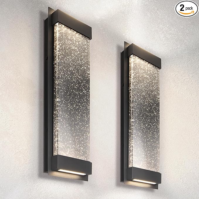 ASD LED 18" Bubble Glass Wall Light Fixture, Outdoor & Indoor Seeded Sconce | 3CCT, Waterproof, Dimmable, Up-Down Glow, ETL Listed | 22W 520LM 3000-5000K 100-277V | Porch Lighting | Black, 2 Pack