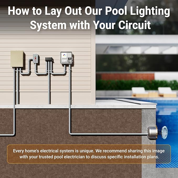 HQUA LUMORA 50W LED Pool Light for 10" Wet Niche - 120VAC, 100ft Cord, Smart Control (App/Remote/Wall Panel), Dimmable RGB Color-Changing Underwater Light (10 inch 100ft)