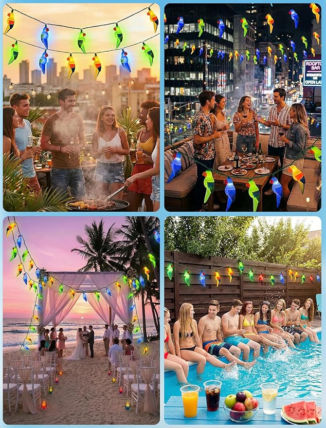 Multicolor Parrot String Lights, 8.5Ft Parrot Camping Outdoor Party Lights with 10 LED Multicolor Parrot Lights, Summer Patio Decorations String Lights for Bedroom Home Decks Party Lighting