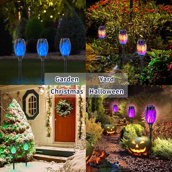 Swingers Solar Lights Outdoor,Halloween Solar Torch Lights with Flickering Flame,Waterproof Outdoor Garden Lights for Outside Patio Pathway Yard Decorations(8, Purple)