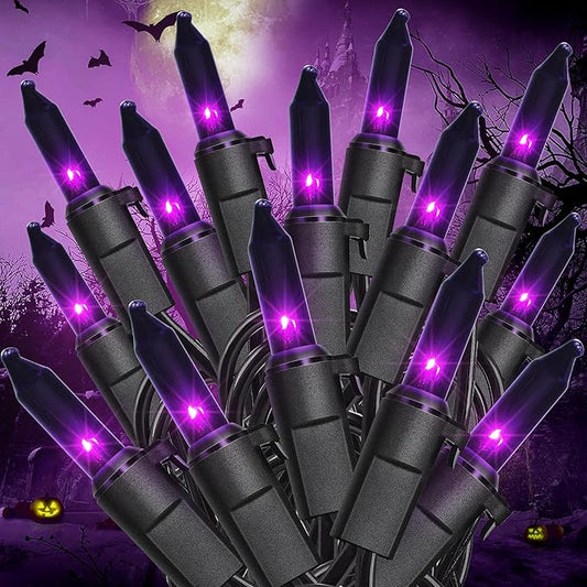 Hopolon Purple Halloween Lights,2PACK 13ft 50Count Halloween Decorations Mini Purple String Lights with Black Wire Waterproof UL Certified for Indoor Outdoor Christmas Tree Home Party Garden Holiday