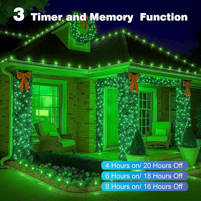 Christmas Lights 500LED 164FT, Waterproof Christmas Tree Lights with 8 Modes, Remote Control 3 Timers & Memory Function Xmas Decorations for House and Holiday (Green)