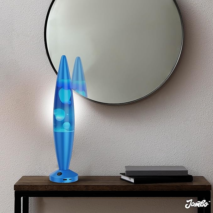 JAMBO Beautiful Liquid Lamp with USB Ports,16" Motion Light with Blue Liquid White Wax, Relaxing Nightlight, Mood Light for Bedroom, Living Room, Office - Adults, Teens, Kids