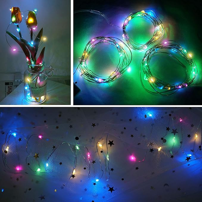 20 Pack Fairy Lights Battery Operated, 20 LED String Lights Mason Jar Lights, Waterproof Copper Wire Mini Lights String Firefly Light for Wedding, Table, Party, Christmas Decor (Multicolor)
