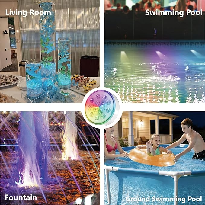 Upgraded Magnetic Pool Lights for Above ground and inground pool, Rechargeable Underwater RGB 16 Colors Submersible LED Lights with Remote & Timer Off, for Hot Tubs, Fountains, Party, Vase - 2 Pack